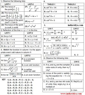 JEE Main Maths Matrix Type Match Questions with Key – india vidya