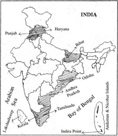 10th Class Social Studies – India Map Pointing Questions – india vidya